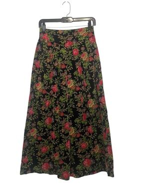 Herman Geist Velvet Cottagecore Prairie Midi Skirt Floral Print 4 Vintage Roses